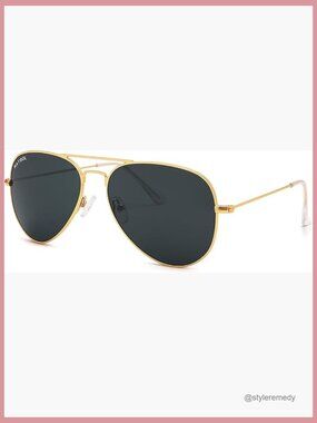Real Glass Lens Aviator Sunglasses Metal Frame UV400 Protection